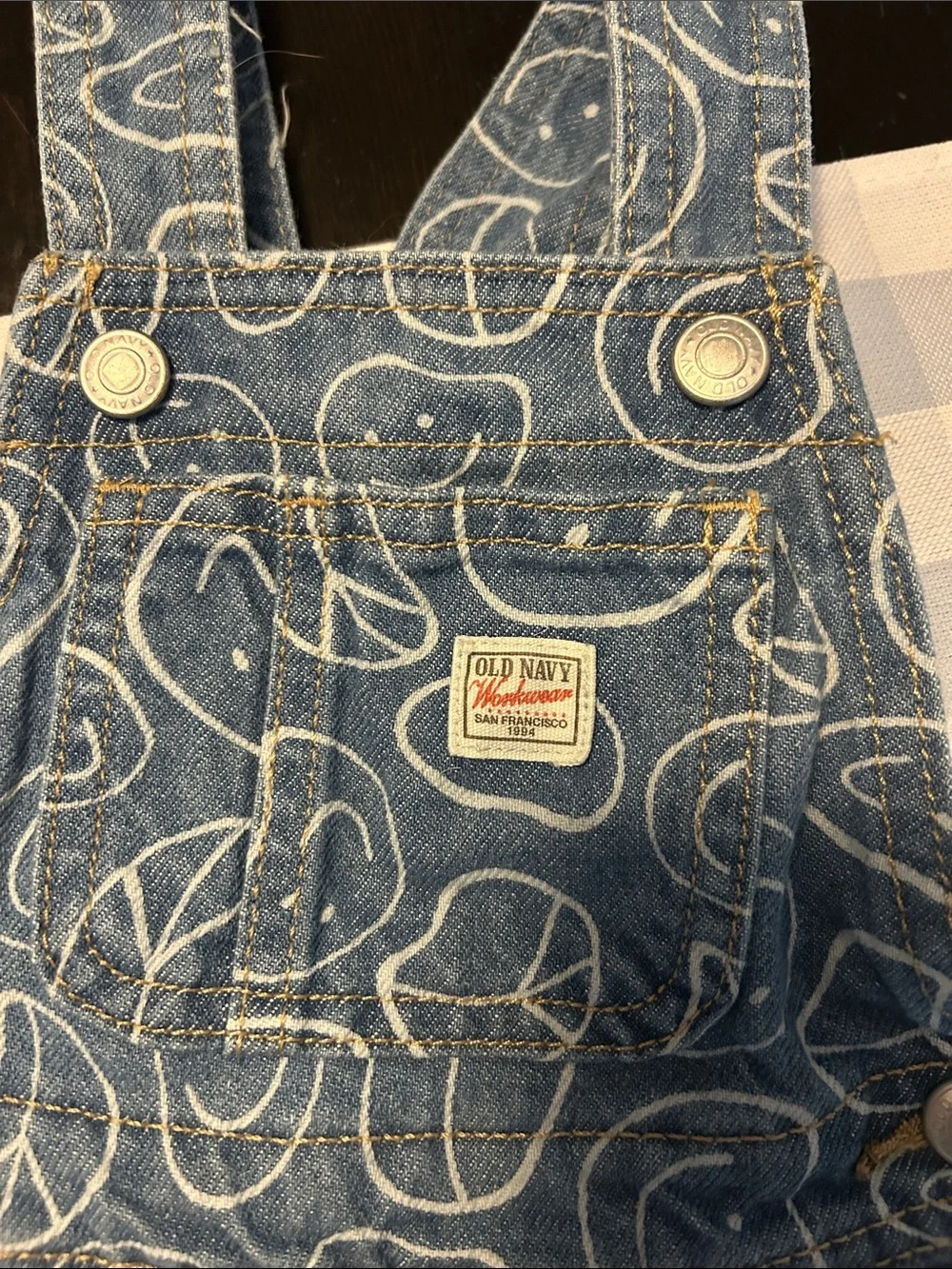 Old Navy Smiley Face & Peace Signs Jean Overalls